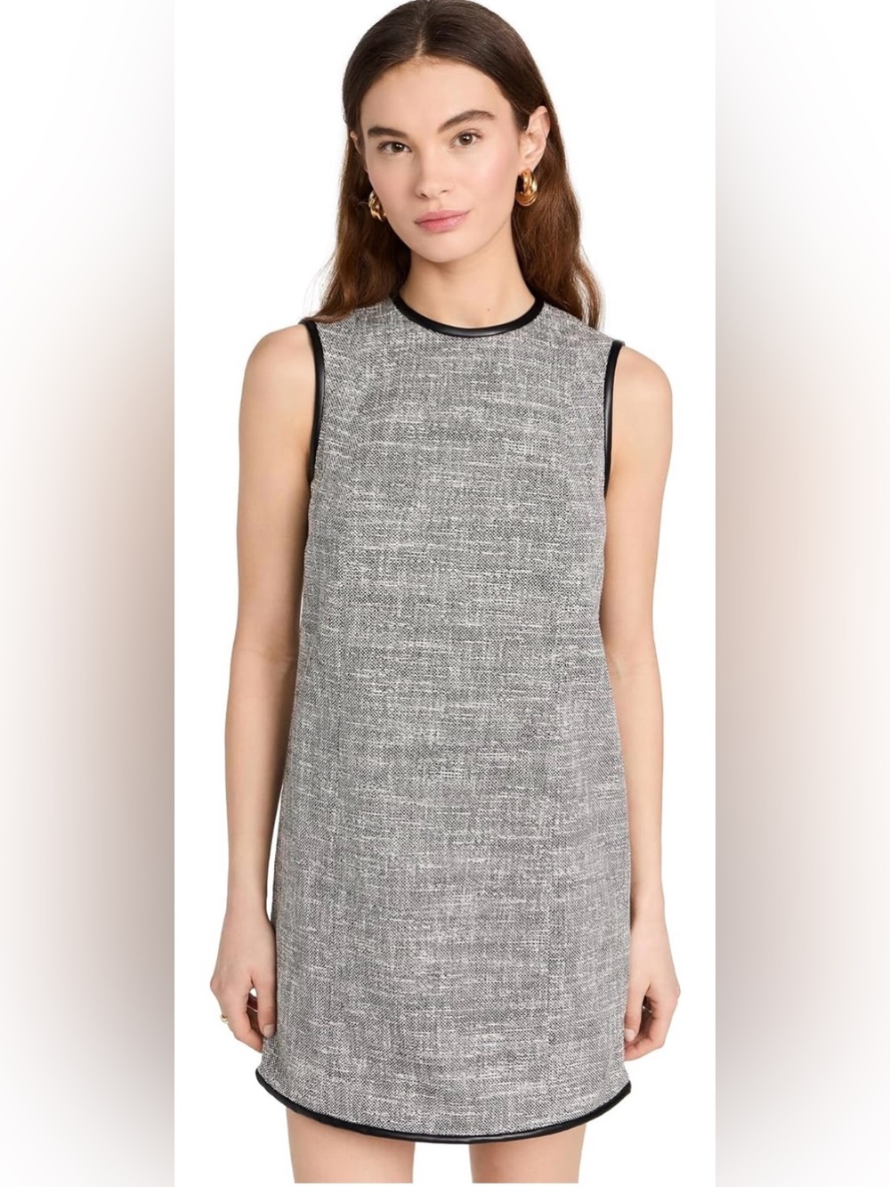 Theory Crew Mini Shift Dress Canvas Tweed Leather Trim 0 XX-Small XXS